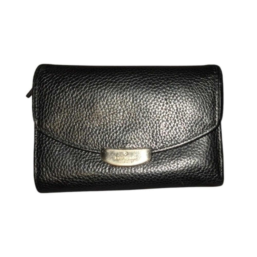 kate spade Black Pebbled Leather Wallet with Gold Hardware
